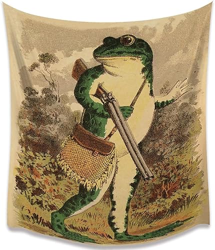 GKUOEROW Tapiz vintage de rana naranja bohemio para decoración de pared de baño, divertido arte de pared de banjo, rana de pesca, tapiz estético