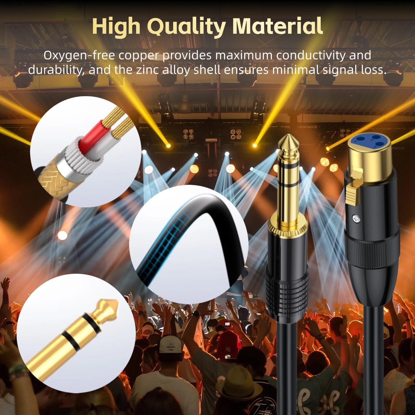 Cuifati Gold Plated XLR Female to 6.35mm Mono Male Cable, Mic Cord 50cm, Zinc Alloy Shell, Oxygen Free Copper - Image 4