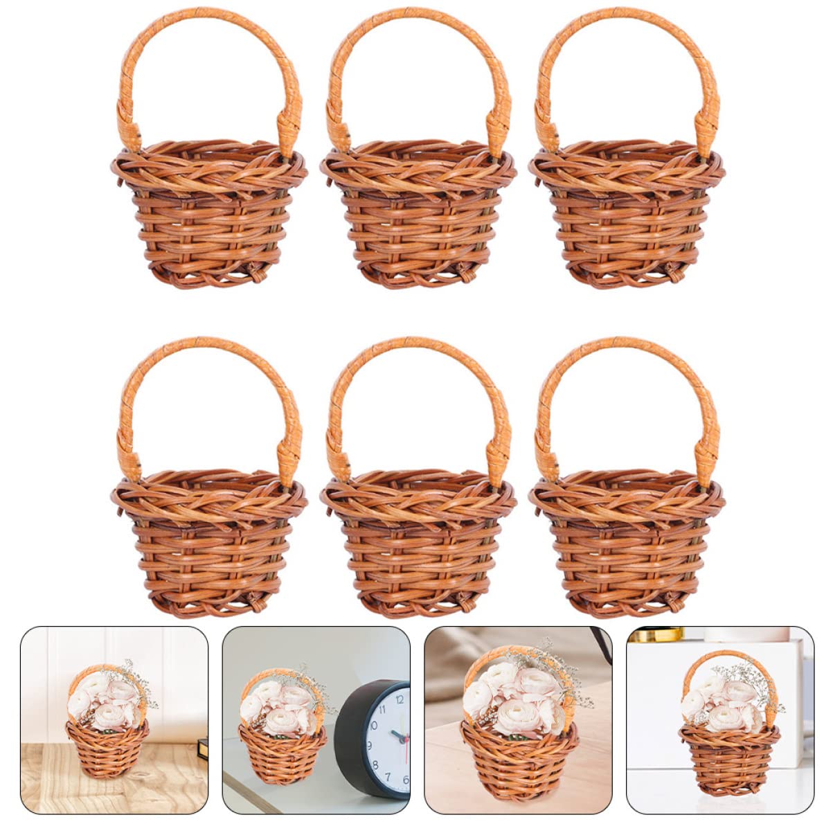 8 Pièces Mini Paniers Tissés Avec Poignées Mini Panier De Fleurs Tressées Panier En Osier
