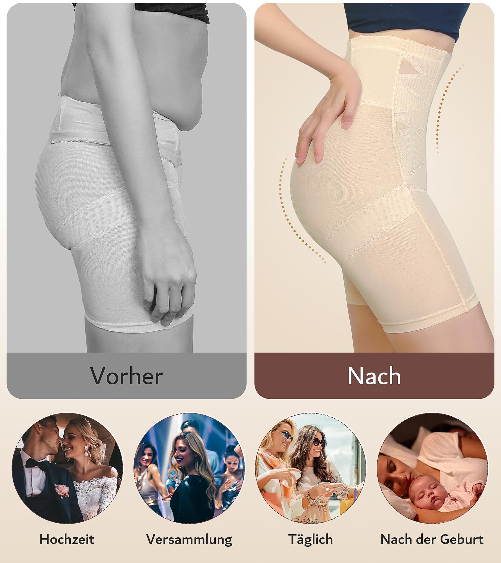 sellto Bauchweg Unterhose Damen Hohe Taille Doppelschichtige Druckunterstützung für Bauchkontrolle ShapewearKomfortabel Atmungsaktive Shapeing Unterwäsche Miederpants