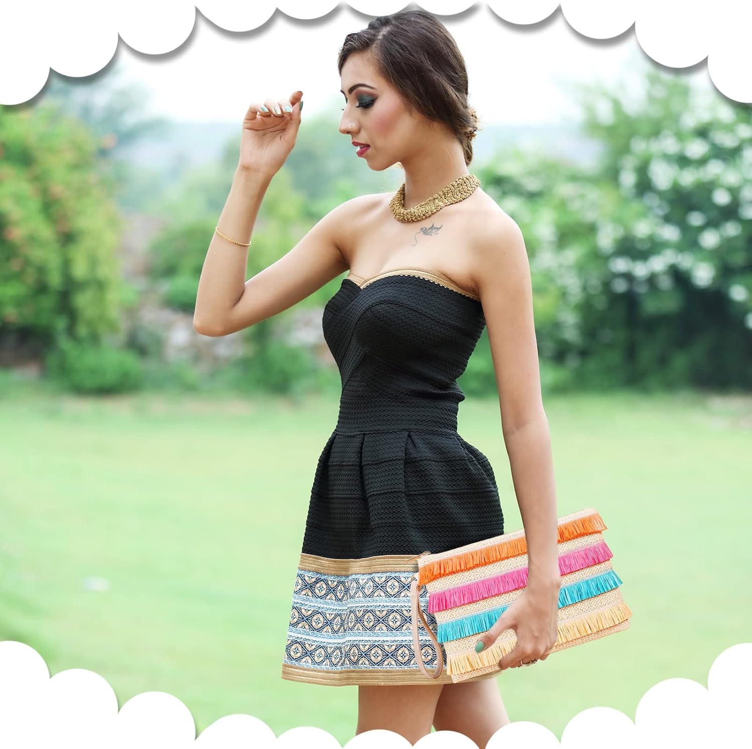 Clutch Purses for Women, Straw Beach Bag, Bohemian Handmade Woven Envelope Wallet, Color Tassel with Zipper Handbags for Women Vacation, Travel(Beige)