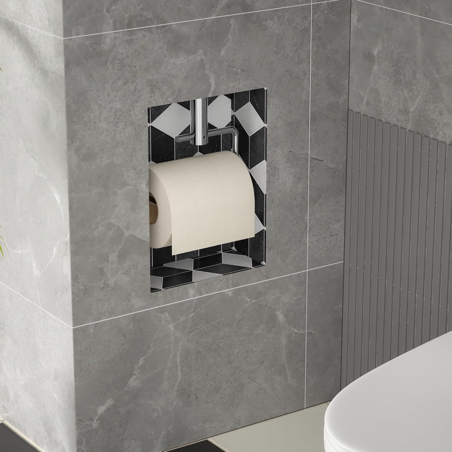 Tile Ready Toilet Paper Holder, in Wall Toilet Paper Niche, Tile in Toilet Roll Holder for Bathroom Remodel (Polished Roll Shaft)