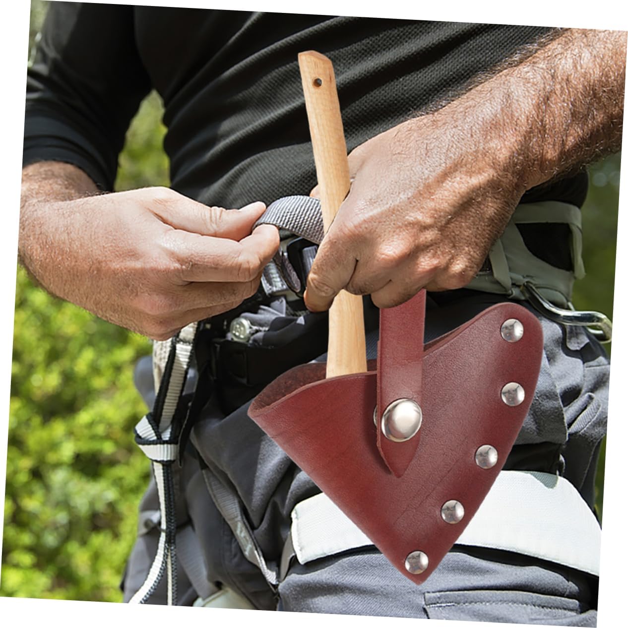 DOITOOL Leather Hatchet Sheath with Snap Buttons Axe Protective Sleeve for Outdoor Camping Portable Axe Head Cover with Belt Attachment Cowhide Axe Case