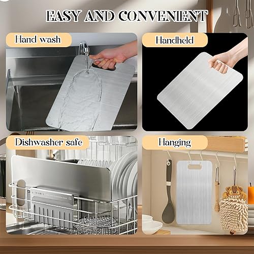 Miniatura 3 de Tabla de cortar de metal para cocina, tabla de cortar de acero inoxidable 304 se puede utilizar en ambos lados, tabla de cortar adecuada para cortar
