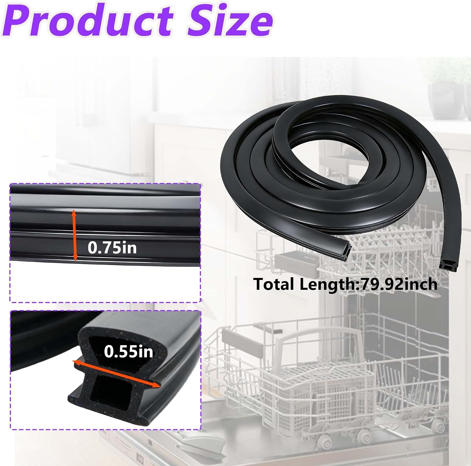 W10509257 Dishwasher Door Seal,Compatible with Whirlpool Kenmore Dishwasher
