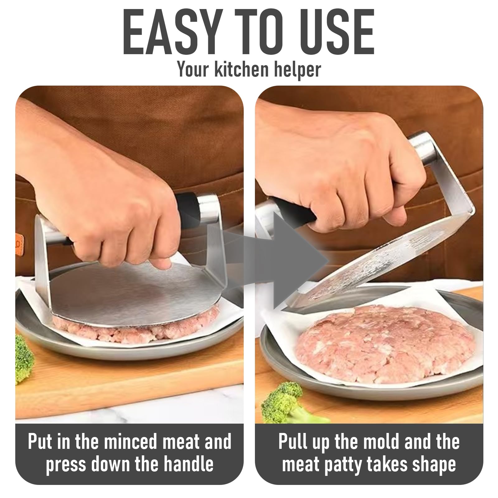 Smash Burger Pressa, 5,5 Pollici Pressa per Hamburger in Acciaio Inox Rotondi Stampo per Burger Antiaderente Smash Burger Pressa con Manico in Silicone per Panini Barbecue Hamburger