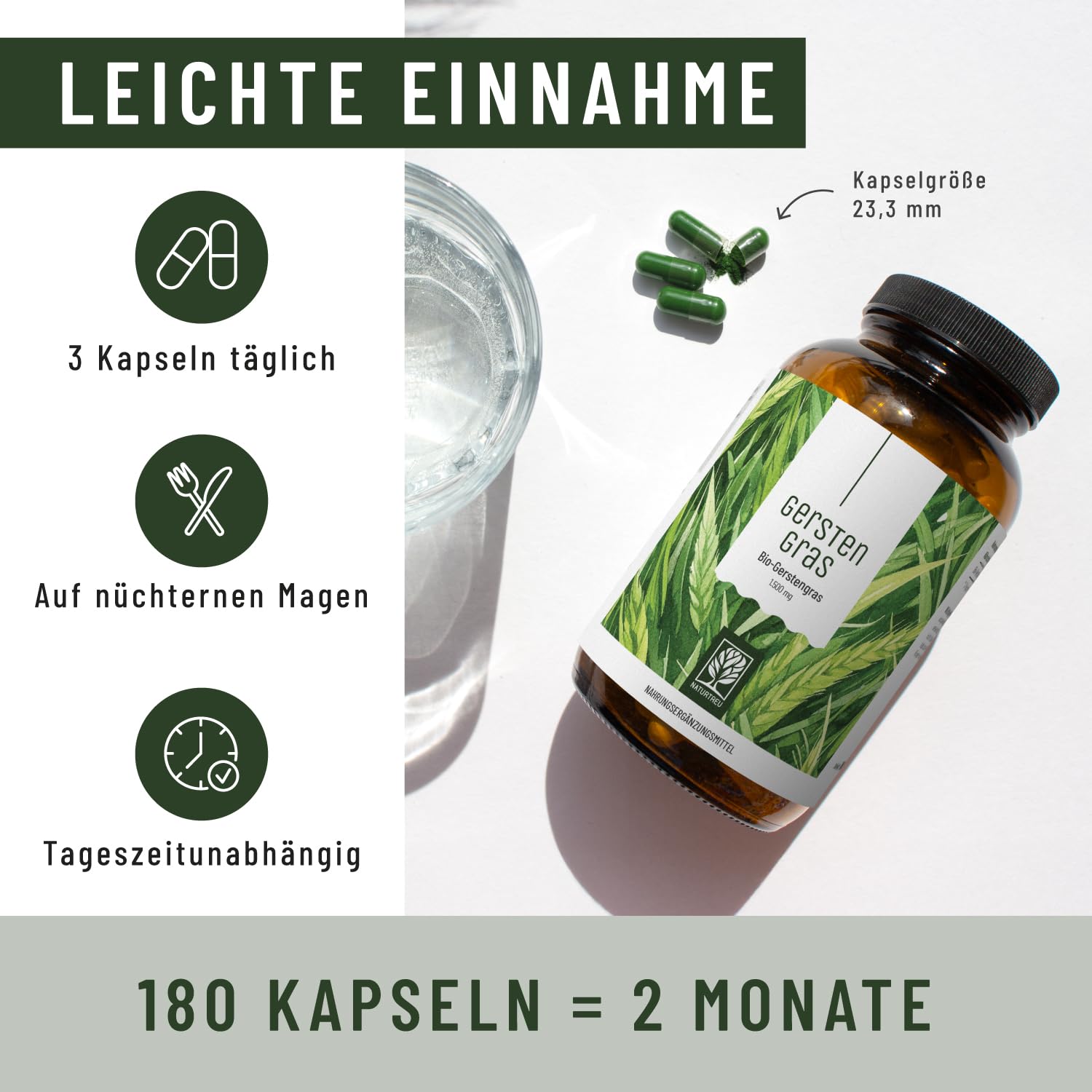 NATURTREU® Bio Gerstengras Kapseln hochdosiert, 540 Kapseln