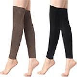 2 Pairs Warm Leg Warmers, Women's Winter Over Knee High Footless Socks Knit Warm Long Leg Warmers