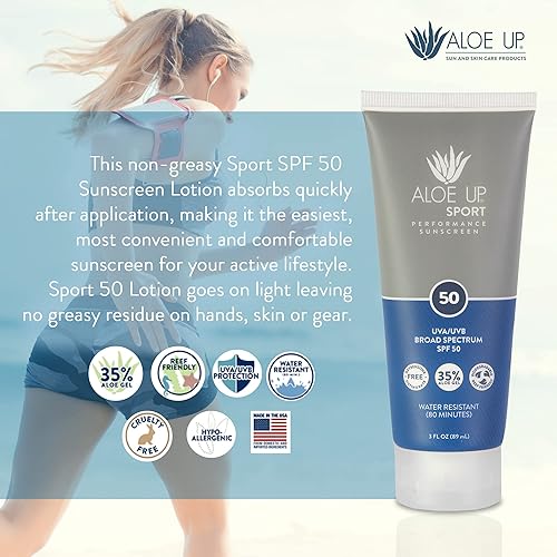 Miniatura 7 de Aloe Up Sport Sunscreen Lotion SPF 50  Protector solar de amplio espectro UVAUVB para rostro y cuerpo  Con gel hidratante de aloe vera  No graso