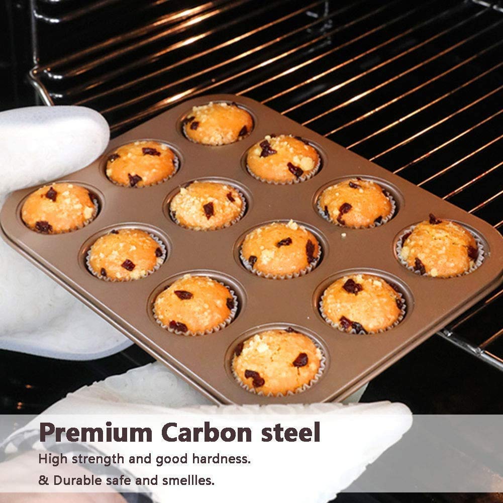Bandeja para Muffins De 12 Tazas, Molde para Muffins Sin Garrapatas, Molde para Magdalenas, Utensilios para Hornear De Acero Al Carbono Resistentes Y Duraderos, Molde para Magdalenas-Mini