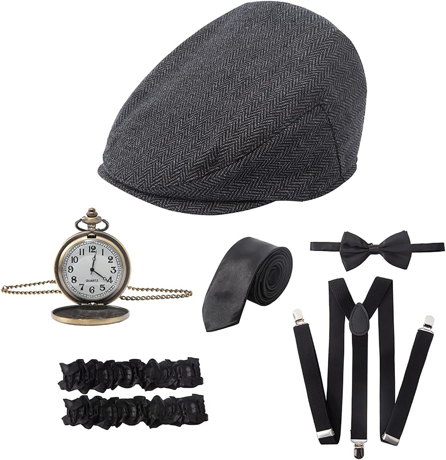 RAINDEWLLRAINDEWLL Roaring 20s Costumes for Men 1920s Mens Outfit Great Gatsby Accessories Gangster Costume Newsboy Hat