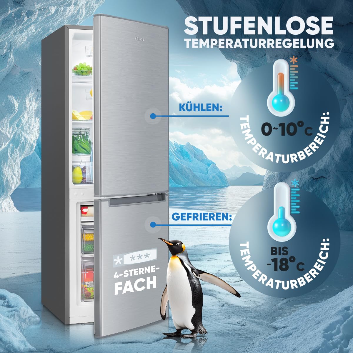Bomann KG 7359 Kühlschrank mit Gefrierfach 173L 143cm Energieklasse C leise 40 dB