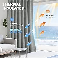 Vista 4 de Joydeco Blackout Curtains for Bedroom - 84 Inch Long 100% Light Blocking 2 Panels Light Grey Drapes, Thermal Insulated Room Darkening Curtains