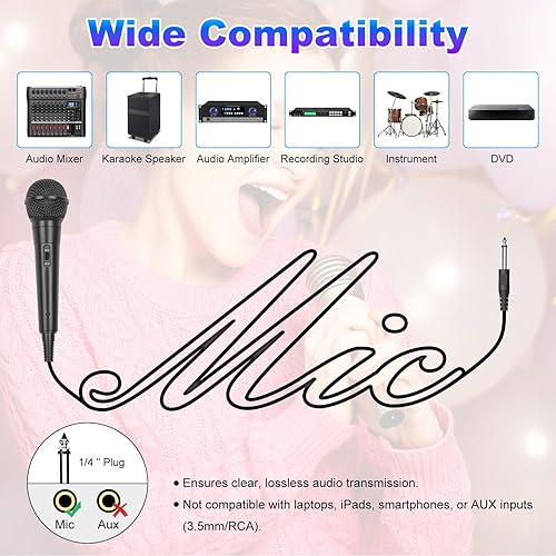 Miniatura 5 de Micrófono de mano con cable, micrófono vocal dinámico cardioide de mano dual con interruptor de encendidoapagado, cable de 13 pies, conector de