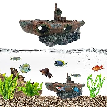 Aquarium Sunken Ship Decoration Ornaments - Create an Enchanting Underwater World with Small Broken Holes