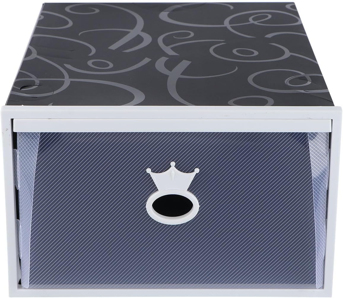 TOYANDONA Thickened Plastic Shoe Organizer Box with Drawer, Stackable Shoes Storage Case 33x23x14cm, White Frame with Black Pattern, Unisex Closet Storage for Sneakers and Boots