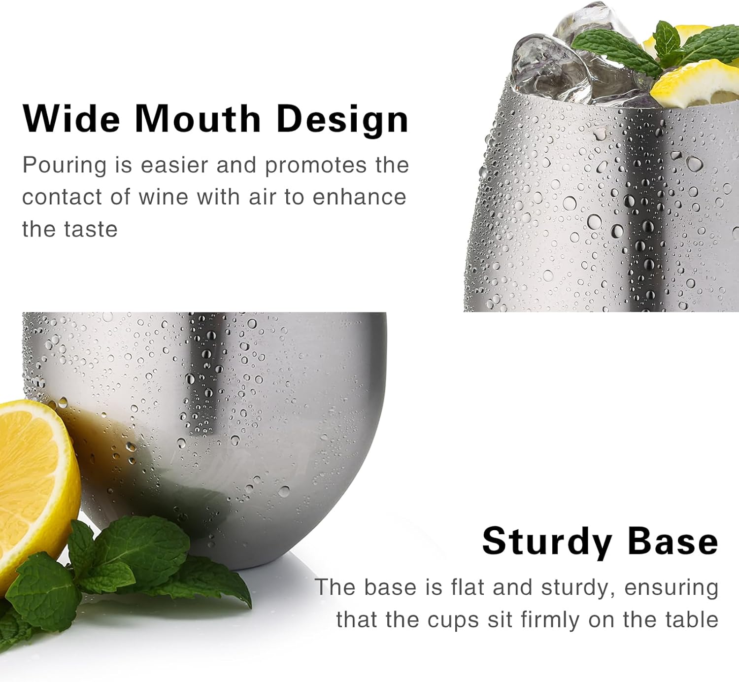 WOTOR Stemless Stainless Steel Wine Glasses Set of 4, 18oz Unbreakable Metal Wine Glass, Fancy, Unique Wine Goblets for Outdoor, Travel, Camping and Pool, Ideal Gift for Wine Lovers (Silver)