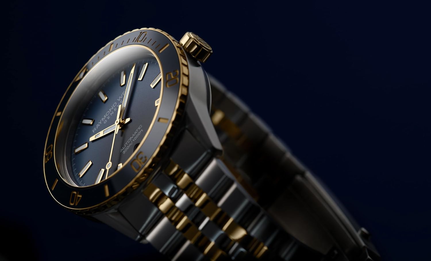 Raymond Weil Freelancer Diver Men's Automatic Watch, Black Dial with Indexes, Two-Tone Stainless Steel Bracelet, 42.5 mm (Model: 2775-S51-20051)