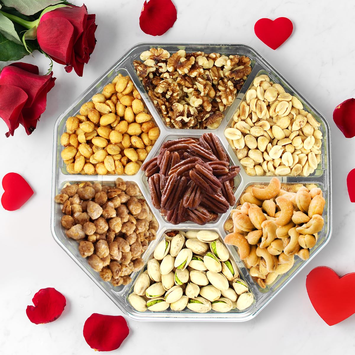 Easter Nuts gift Basket - Delicious Mixed Cravings Gourmet Collection, Features 7 Sectional Platter with Freshly Roasted Nuts, Easter Gift Basket for Women.
