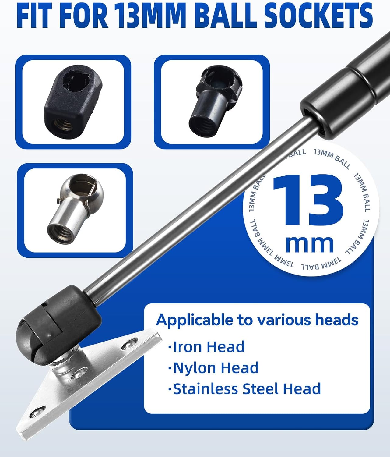 ARANA 13𝒎𝒎 Stainless Steel Gas Struts Mounting Bracket, Ball Stud Mount Brackets for Universal Lift Supports Shocks Spring Prop, 4 Pcs
