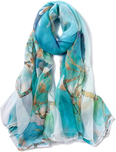 STORY OF SHANGHAI Women's Mulberry Flower Print Large Silk Shawl Scarf Wraps 68 * 43 Inches