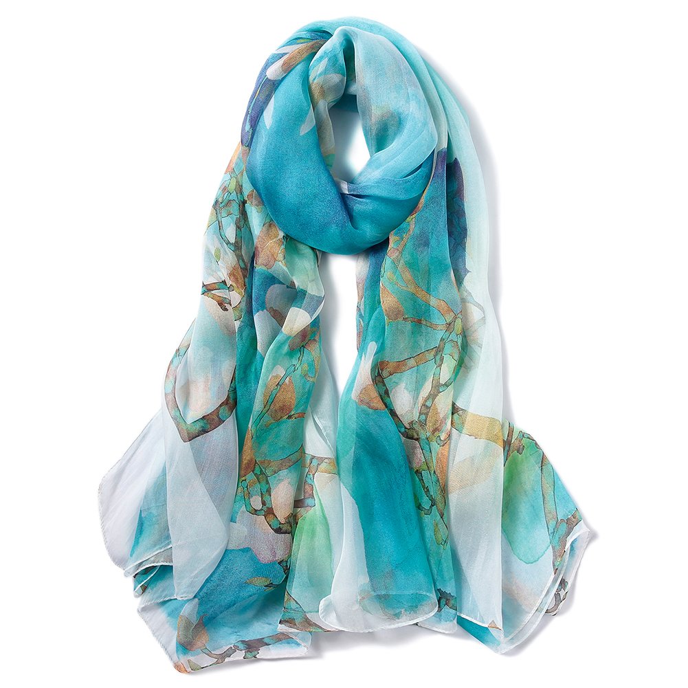 Women's Mulberry Flower Print Large Silk Shawl Scarf Wraps 68 * 43 Inches