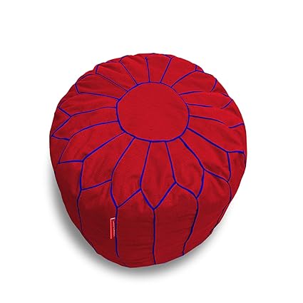 Urbanloom Organic Cotton Handloom Moroccan Pouf/Ottoman/Footstool Bean Bag Cover ONLY (Without Beans), (Colour - Red)