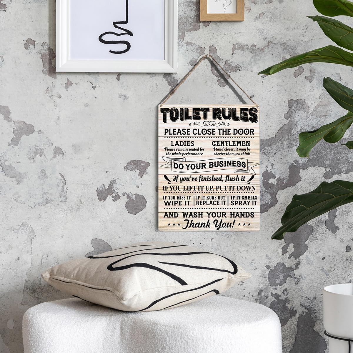 Toilet Rules Signs Wall Decor Rustic Please Close the Door Bathroom Wood Plaque Wooden Hanging Sign Decoration for Home Toilet Door 8 x 10 - Image 6