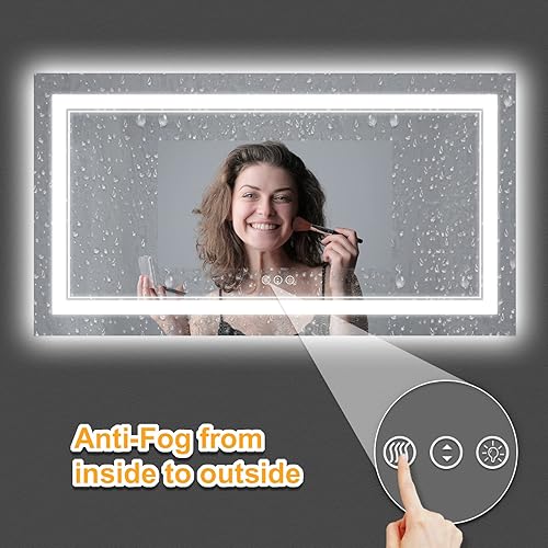 Miniatura 114 de Espejo de baño LED de 40 x 32 pulgadas, luz frontal y retroiluminada, antiniebla, regulable, espejo de tocador iluminado con memoria, espejo LED