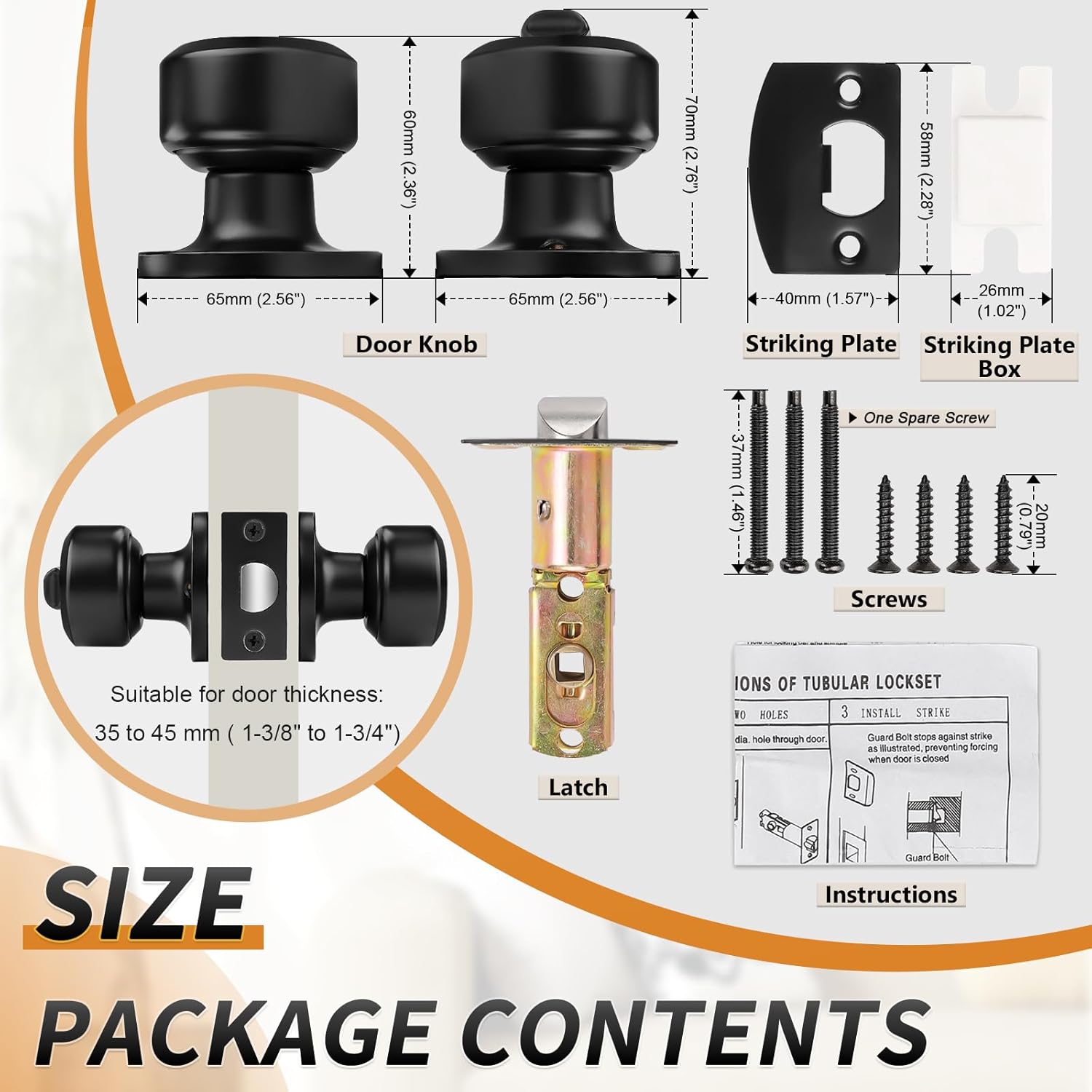 追跡付★Probrico 楕円形通路ドアノブ ブラック クローゼットドアノブ 室内ドアノブ ロックなし 屋内卵型