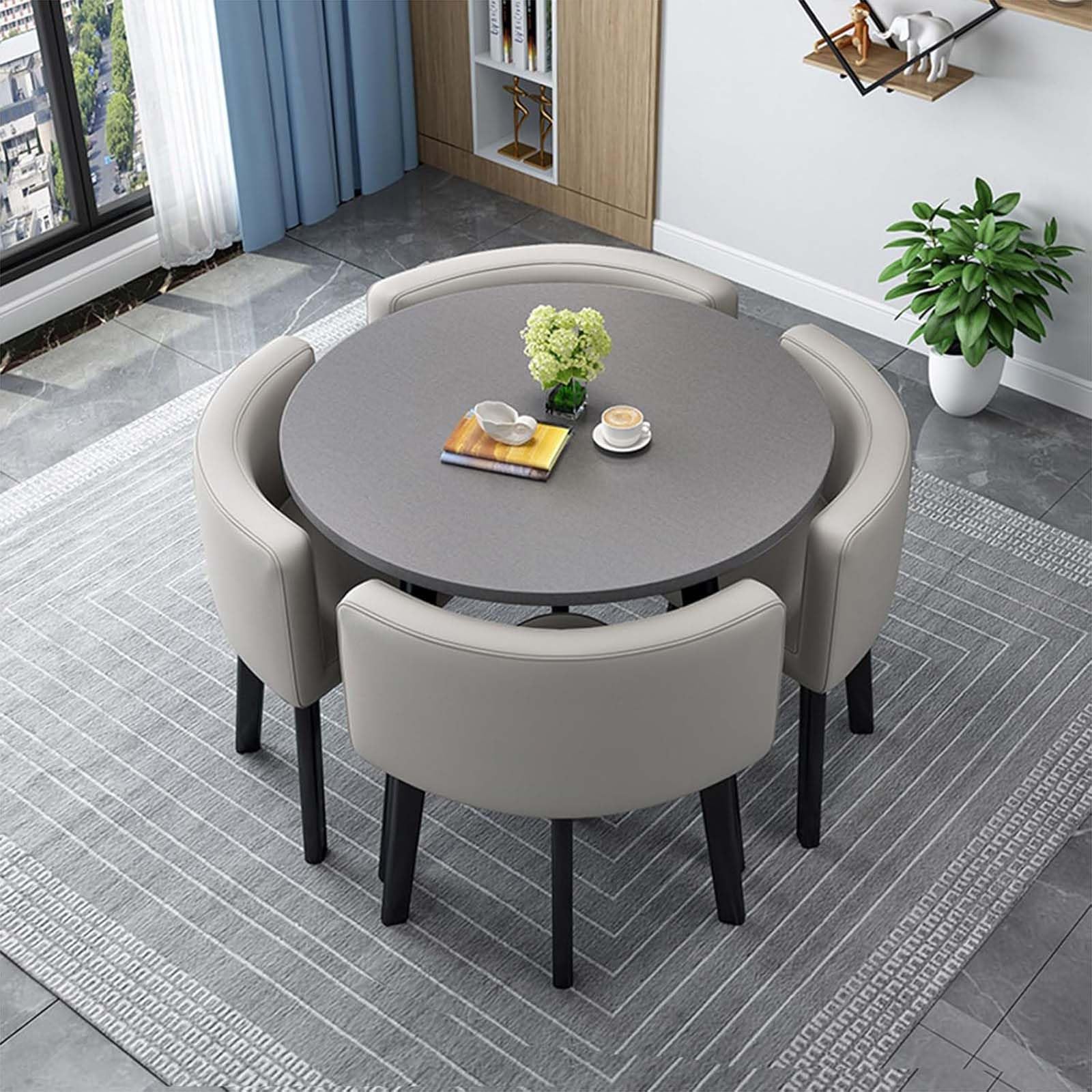 WOTZOV 5-Piece Round Conference Table Set With 4 Chairs 80Cm/31.5In Dining Table For Kitchen Space-Saving Stackable Chairs Modern Design For Living Room & Office Use,031 80cm/31.5in