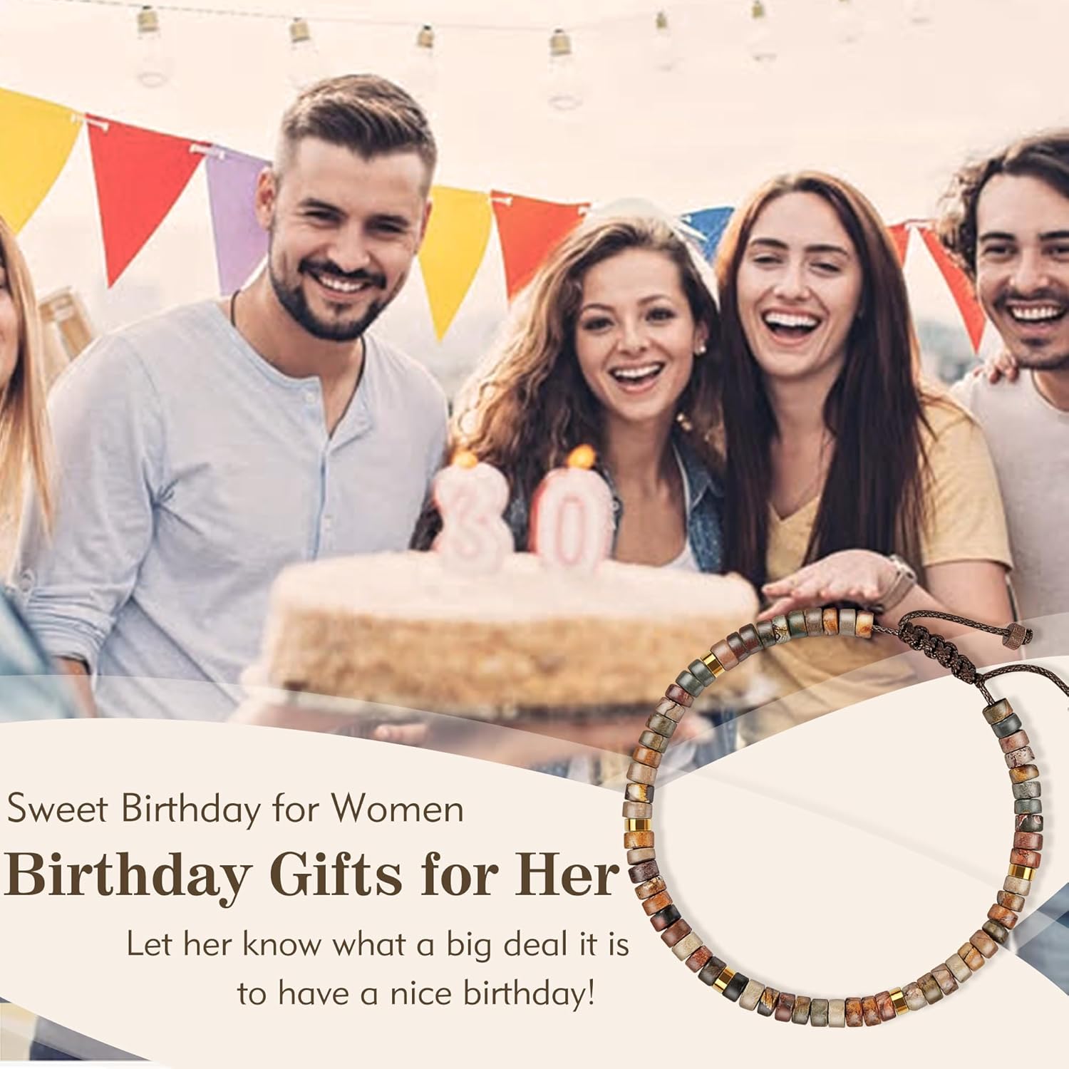 Btysun Birthday Gifts for Women, Bead Bracelet 10th 13th 16th 18th 30th 40th 50th 60th 70th 21st Inspirational Gifts for Her Wife Sister Mom Daughter Grandma Adjustable Nature Stone Bracelet Jewelry - Image 6