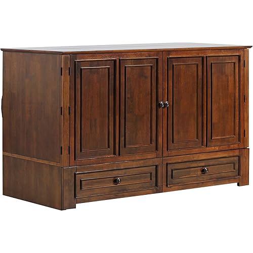 Emurphybed Paradiseo Murphy Cabinet Chest Bed with Charging Station 6 Inch, Queen (Tobacco)