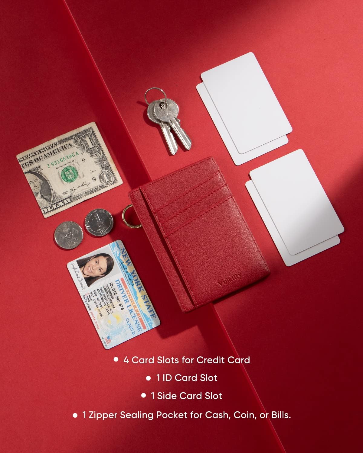 Vulkitty Small Wallet for Women Minimalist Slim Front Pocket Zipper Wallet RFID Blocking Credit Card Holder with ID Slot Window Keychain : Clothing, Shoes & Jewelry