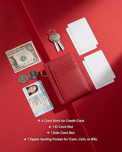 Miniatura 5 de Vulkitty Cartera pequeña para mujer, minimalista, delgada, bolsillo frontal, con cremallera, bloqueo RFID, tarjetero con ranura para identificación,