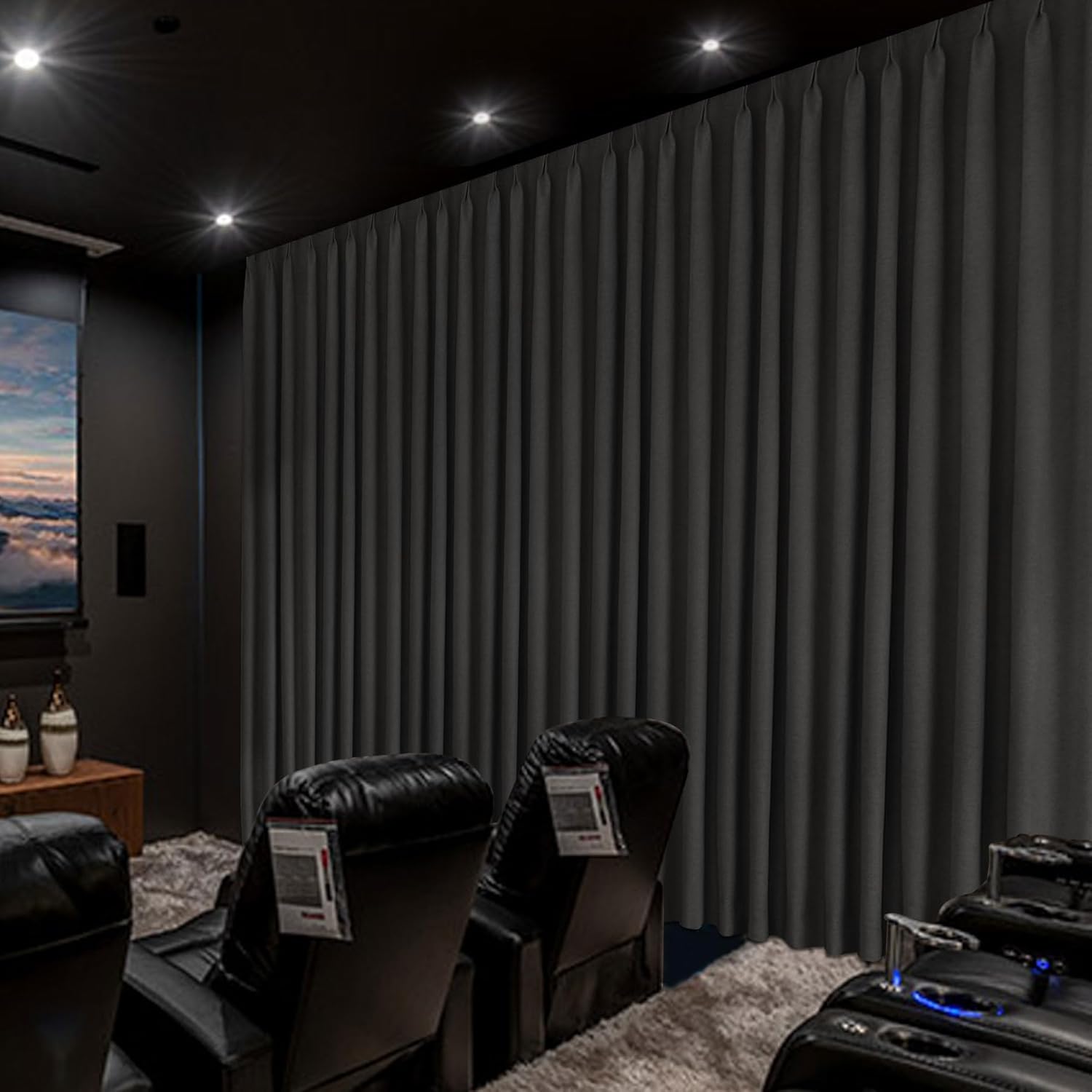 Fcosie 100% Blackout Movie Curtains for Home Theater, 102" W x 84" L, Chenille Drapes with Pinch Pleat Top, Energy Efficient Window Drapery, Full Light Blocking Draperies, Charcoal Grey, 1 Panel