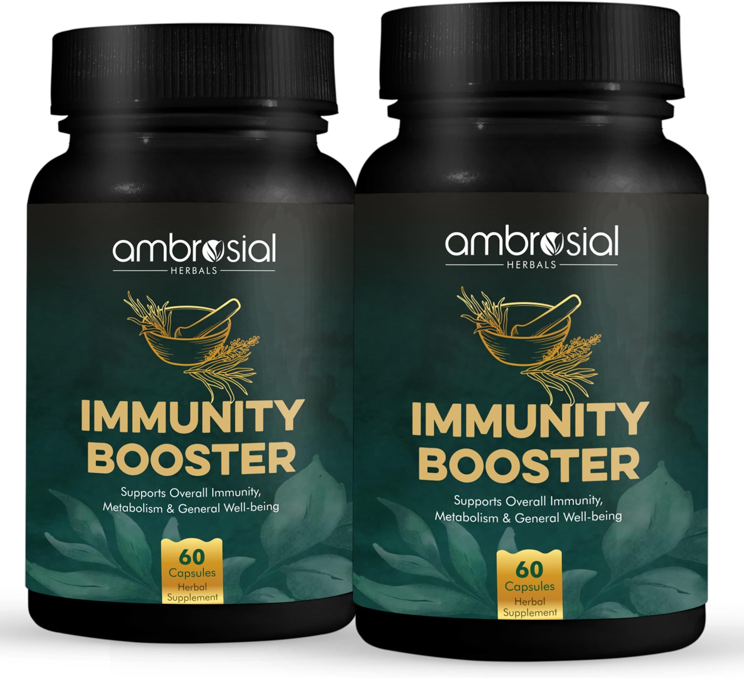 Ambrosial Herbal Immunity Booster | Ashwagandha, Guduchi, Turmeric, Herbal | Natural Immune Defense Powerful Antioxidant Vitamins || 60 Capsules