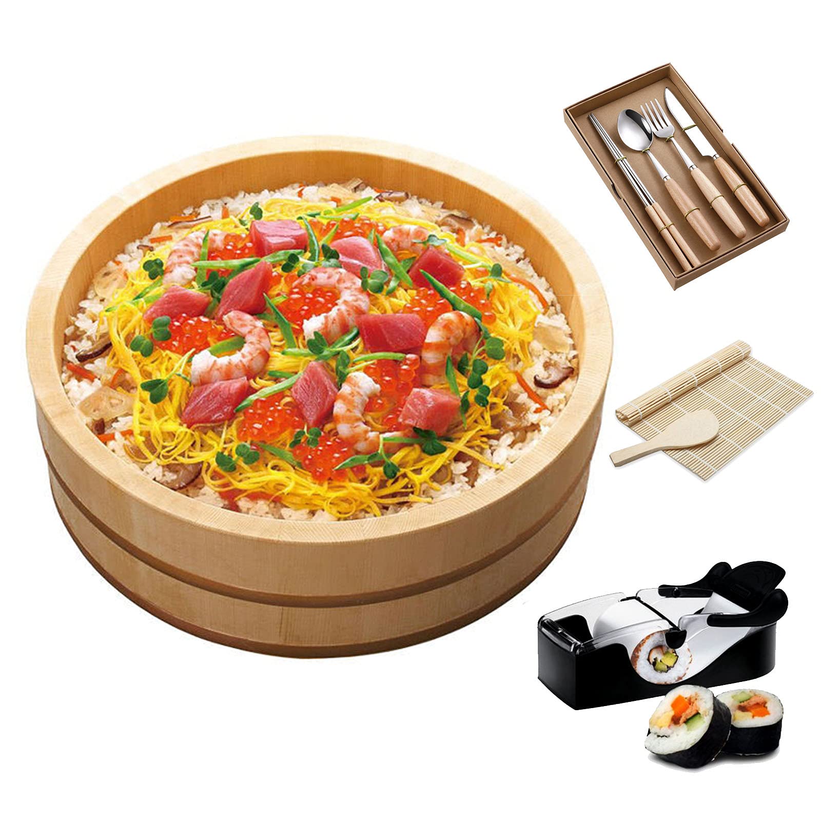 Hangiri Bol de Mélange de Riz Japonais 66cm avec Kit de Préparation et Ustensiles à Sushi