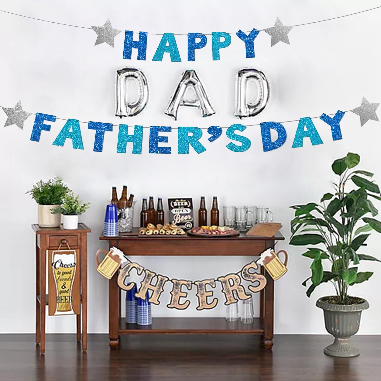 Happy Fathers Day Banner, Father's Day Decorations, Glitter Happy Fathers Day Banner Bunting - Image 4