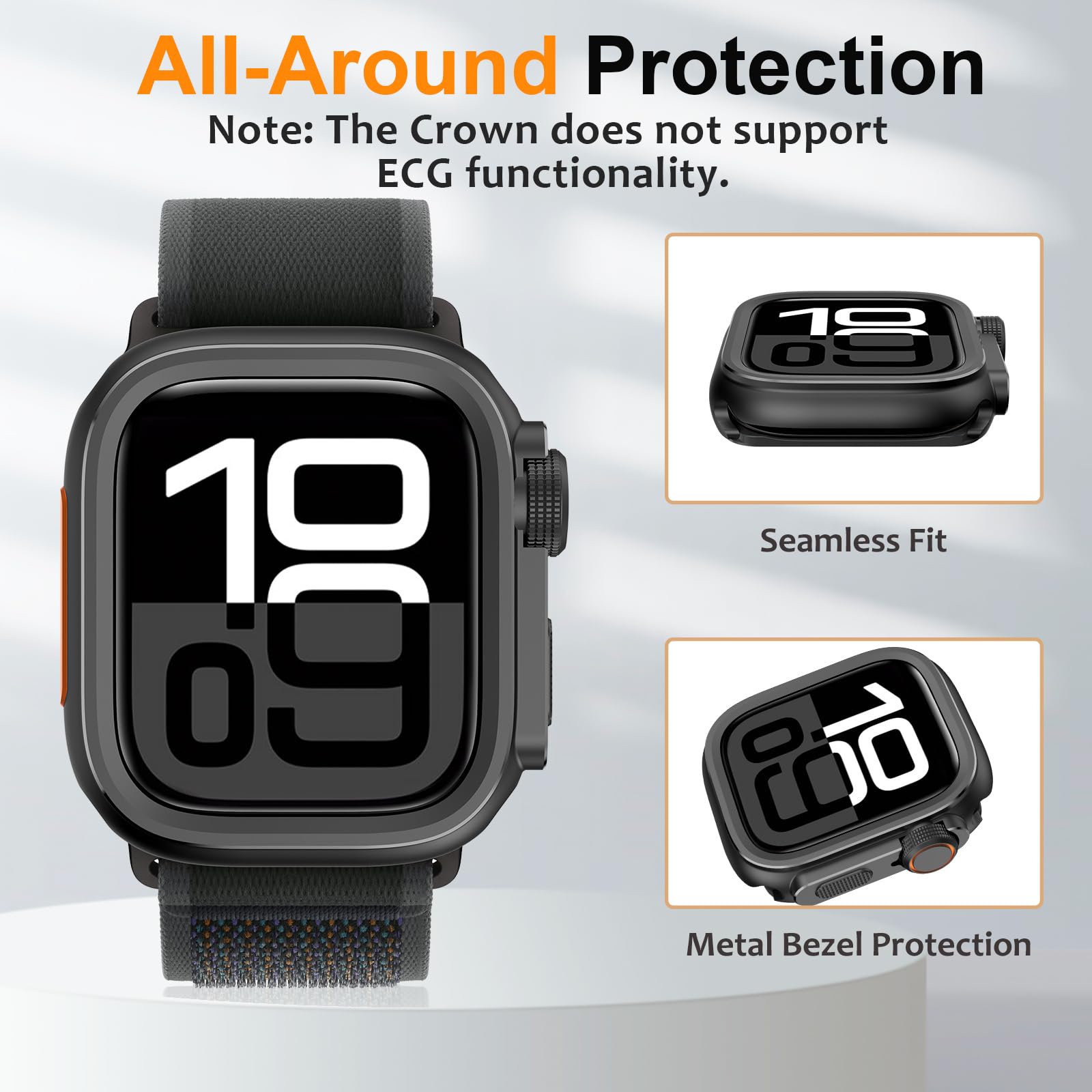 Amizee 2 in 1 Metallo Cover Compatibile con Apple Watch Serie 11/10 46mm, Rigida PC Anti-Graffio Metallo Cornice con Copertura Posteriore Protezione Custodia per iWatch 46mm, Nero