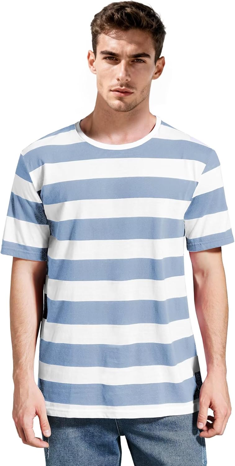 Zecmos Mens Stripes T-Shirts Casual Slim Fit Tshirts Striped Tees Top