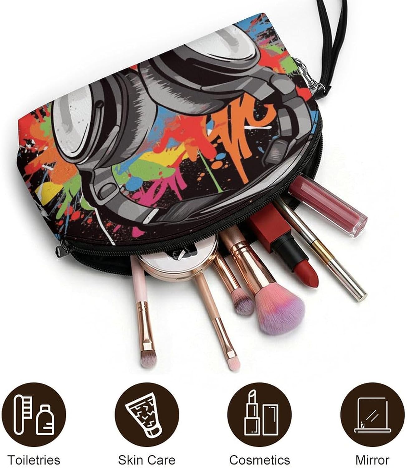 Music Style Makeup Bag for Women Travel Makeup Organizer Large Capacity Cosmetic Bag Water-resistant Toiletry Bags Portable Cosmetic Case Personalized Leather Makeup Bags image 5