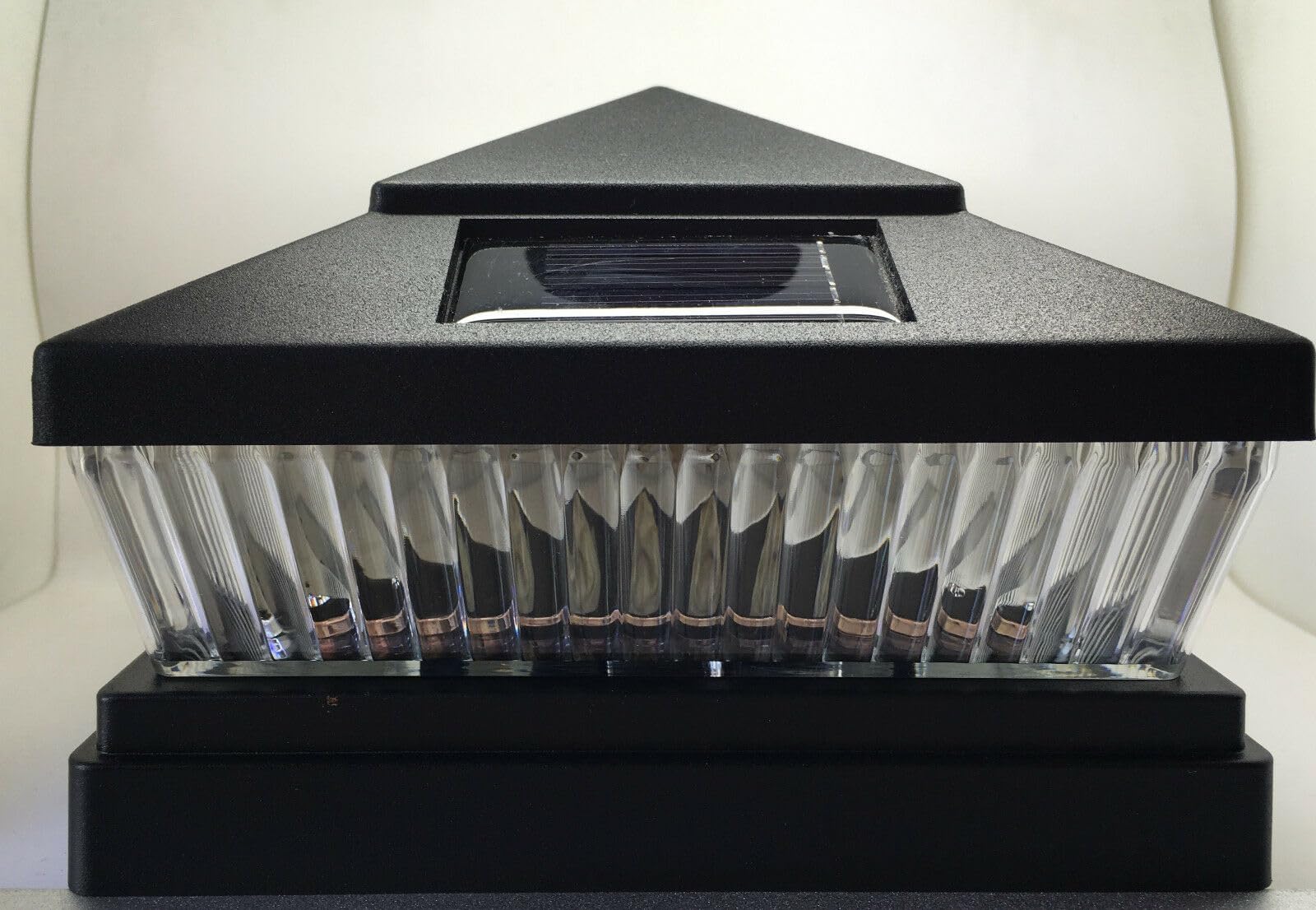 6-Pack Solar Black Finish Post Deck Fence Cap Lights for 6" X 6" Vinyl/PVC or Wood Posts with White LEDs and Vertical-Lined Clear Lens