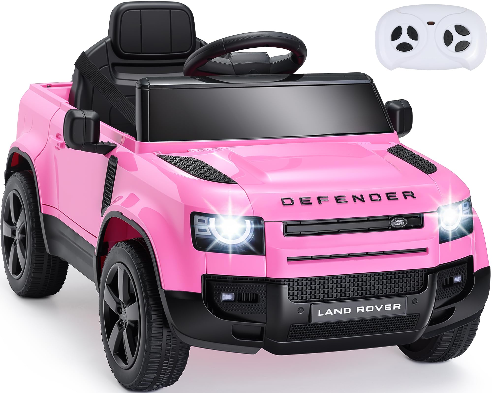 Auto elettrica da 12 V per bambini, con licenza Land Rover, con telecomando per genitore, soft start, 3 velocità, assorbimento degli urti, luci LED e musica, giocattolo elettrico per bambini, rosa