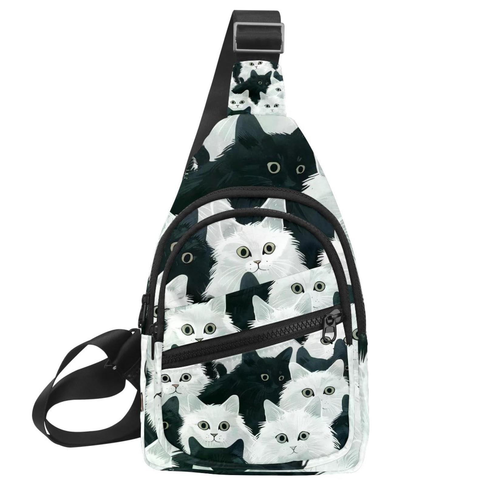 Mochila cruzada multicolor con estampado de gato original 7