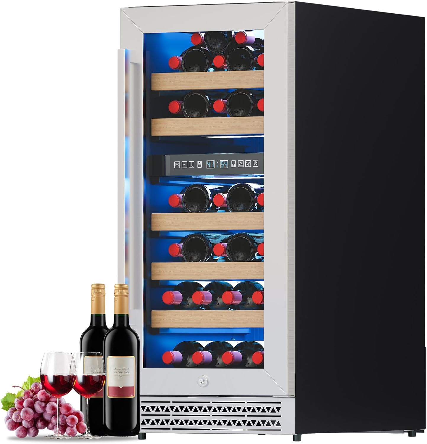 Albott 15 Inch Wine Fridge, Dual Zone 31 Bottle Wine Cooler 41–68℉ with Digital Temperature Control, Reversible Double-Layer Glass Door, Built-in or Freestanding Design for Home and Bar