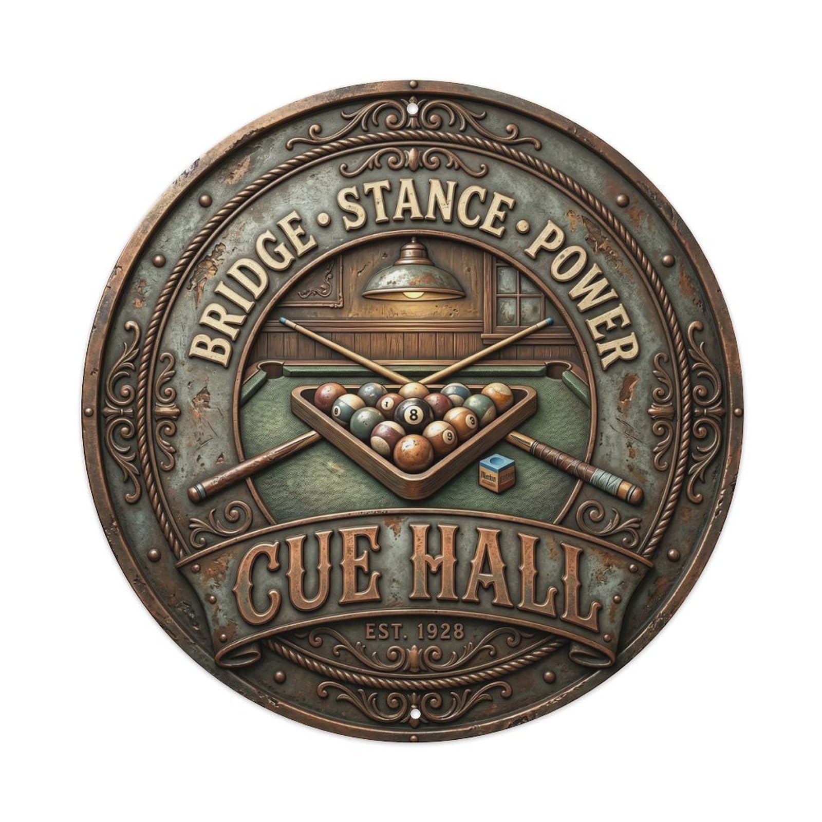 Cwbufd Vintage Style Bridge Stance Power Cue Hall Vintage Metal Tin Sign Plaque Wall Decor For Cafe, Club Bar, Office, Garden Metal Poster 8X8inch
