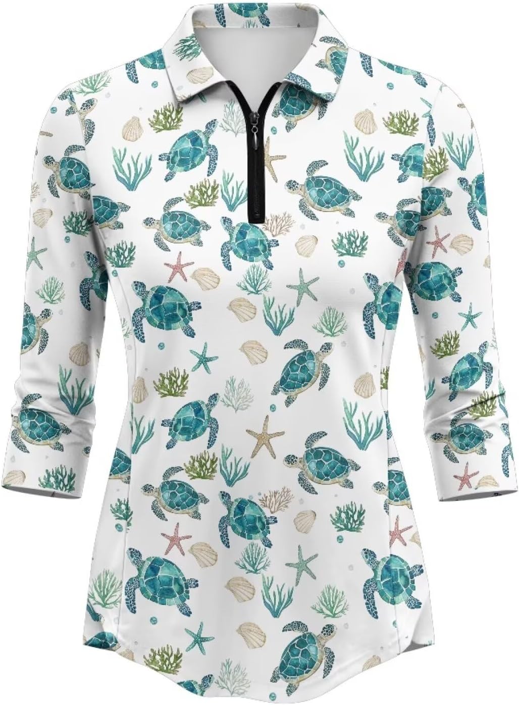 Women 3/4 Sleeve Golf Polo Shirts Zip Collared Tennis Polo Workout Tops Quick Dry Lightweight Athletic Work Blouses