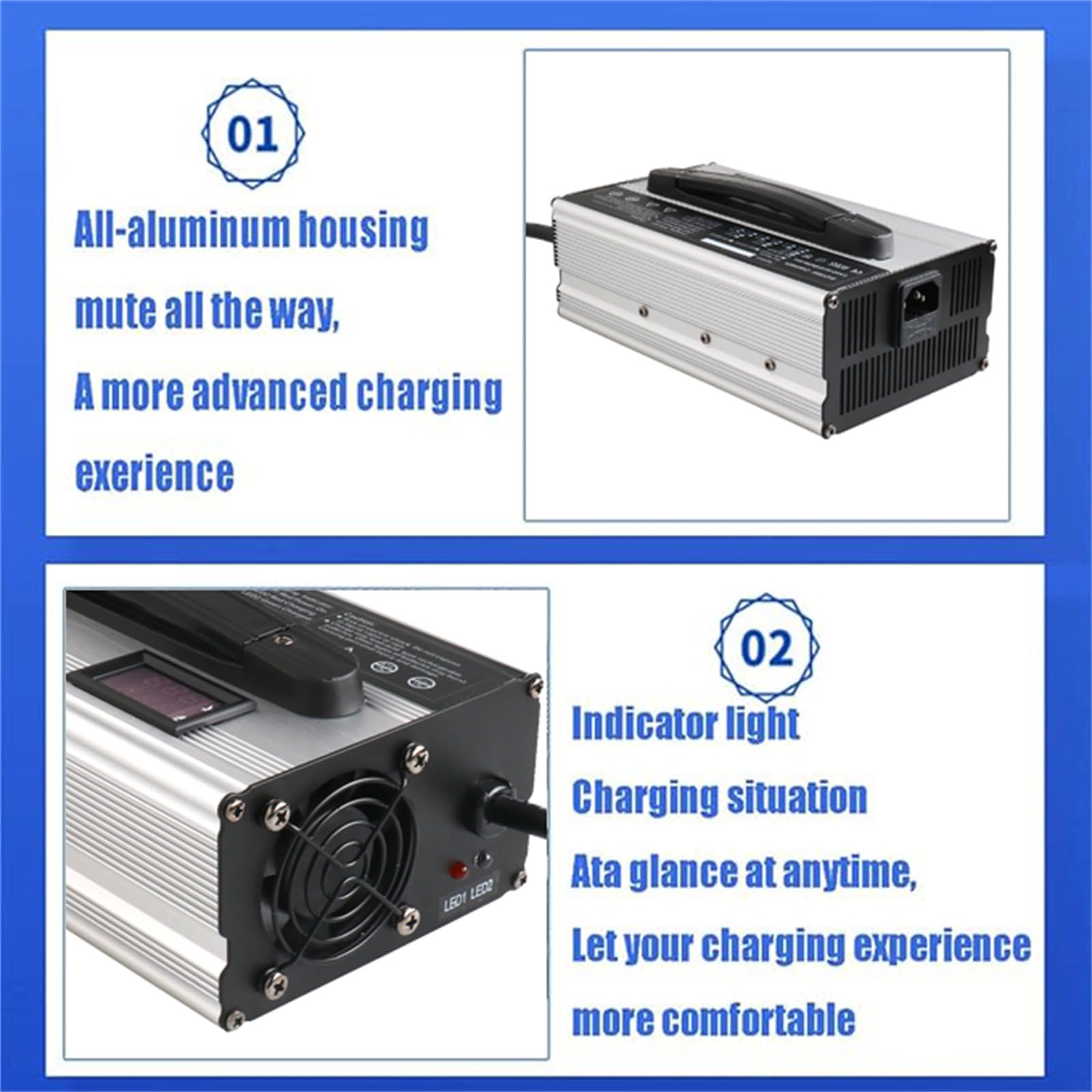 Cargador de batería de Plomo y ácido de 12V/24V/36V/48V/60V/72V,con Pantalla LED,Cargador portátil del Carrito de Golf 900W,Cargador de batería de Alta Potencia
