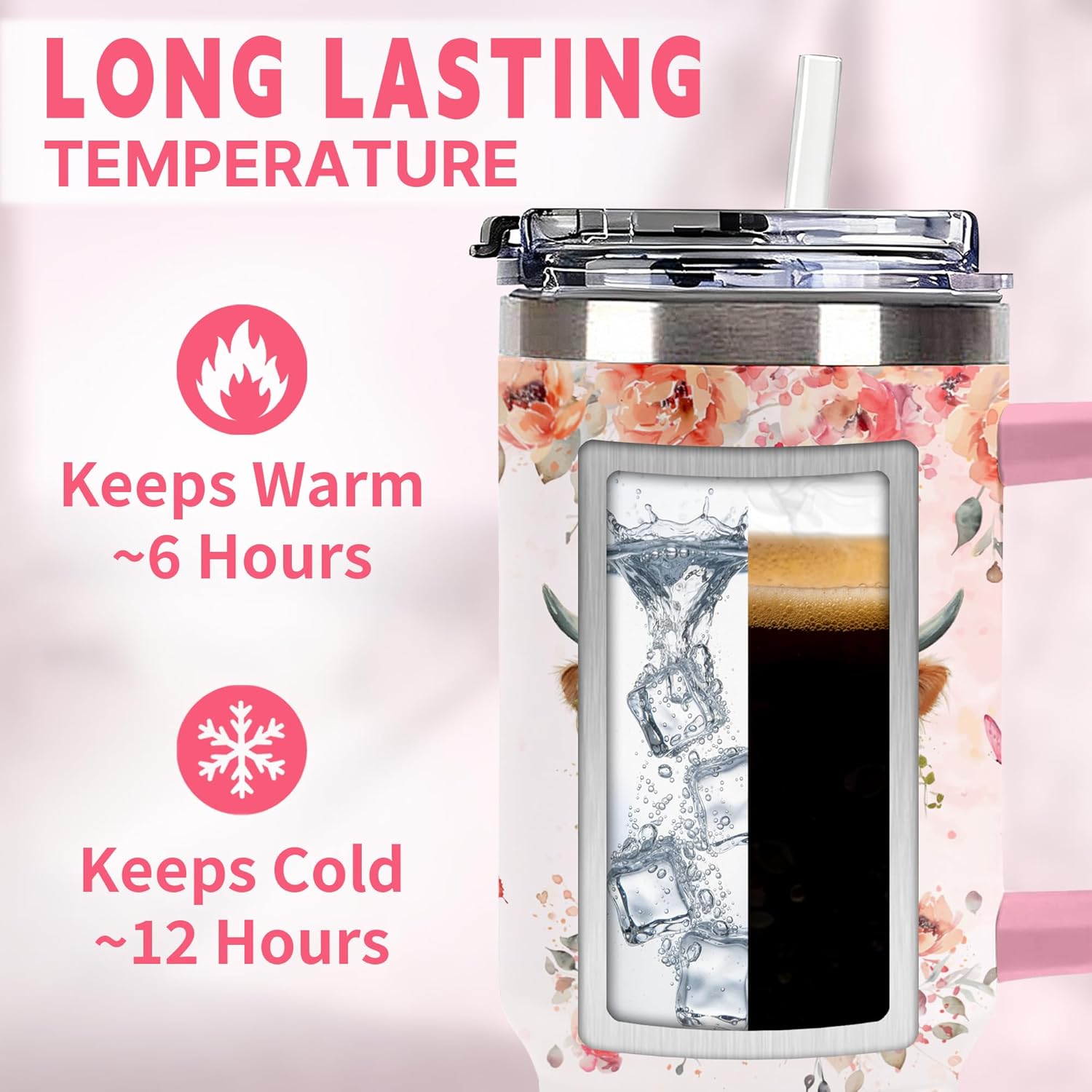 Highland Cow Gifts for Women, Stainless Steel Insulated Tumbler Travel Mug Cup with Lid and Straw, Highland Cow Stuff for Girls - Image 5